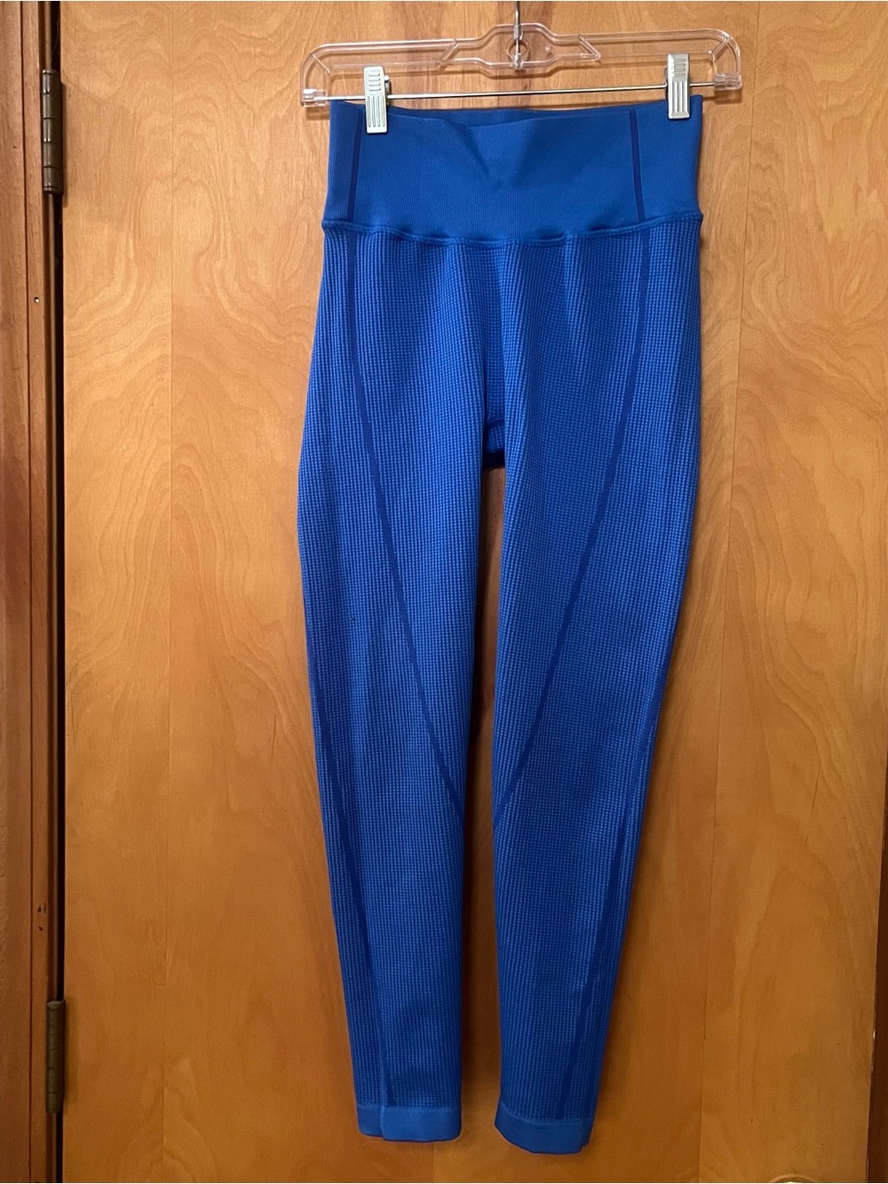 high-waisted blue athletic leggings